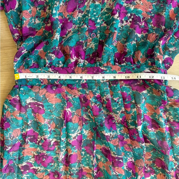 EUC BCBG Floral Dress Purple Green Pink Button down front Mini Size S Small - Picture 10 of 12